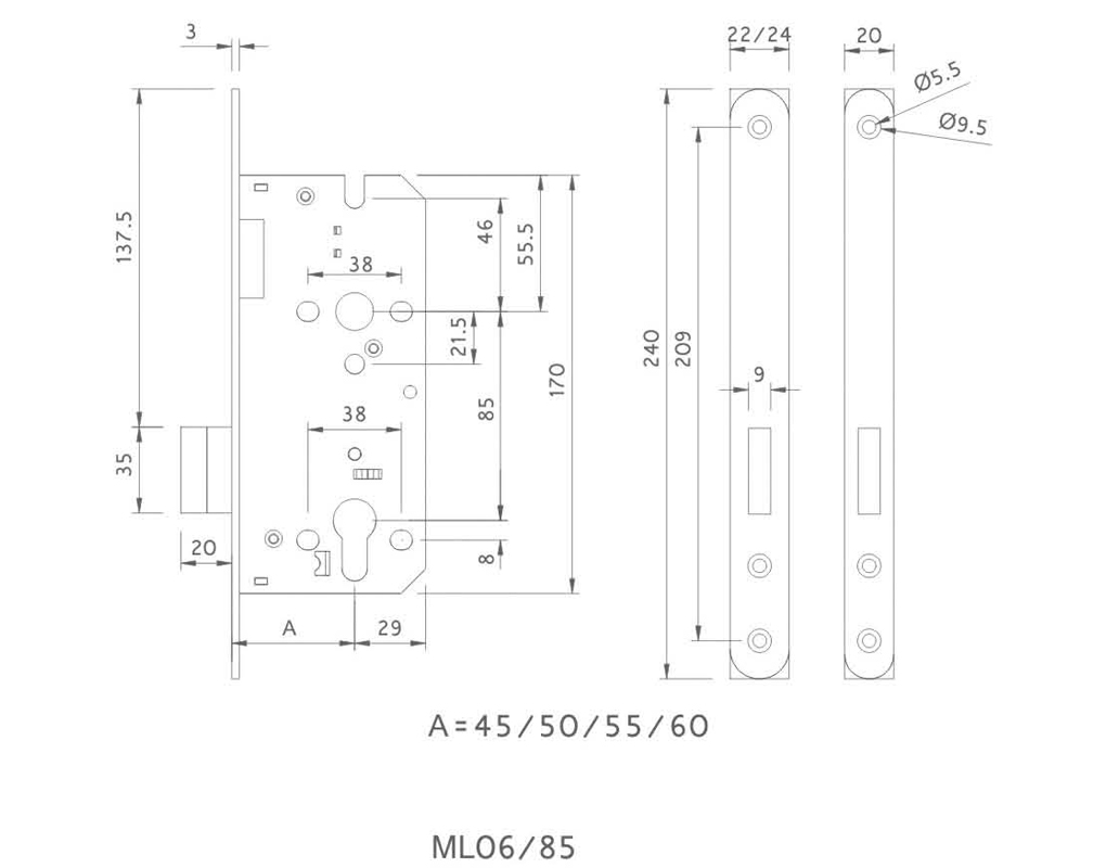 Western Architectural Hardware Architectural Ironmongery Lock System Ml06 Lockcase